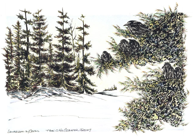 Landscape with crows by Meri C Fox-Szauter
